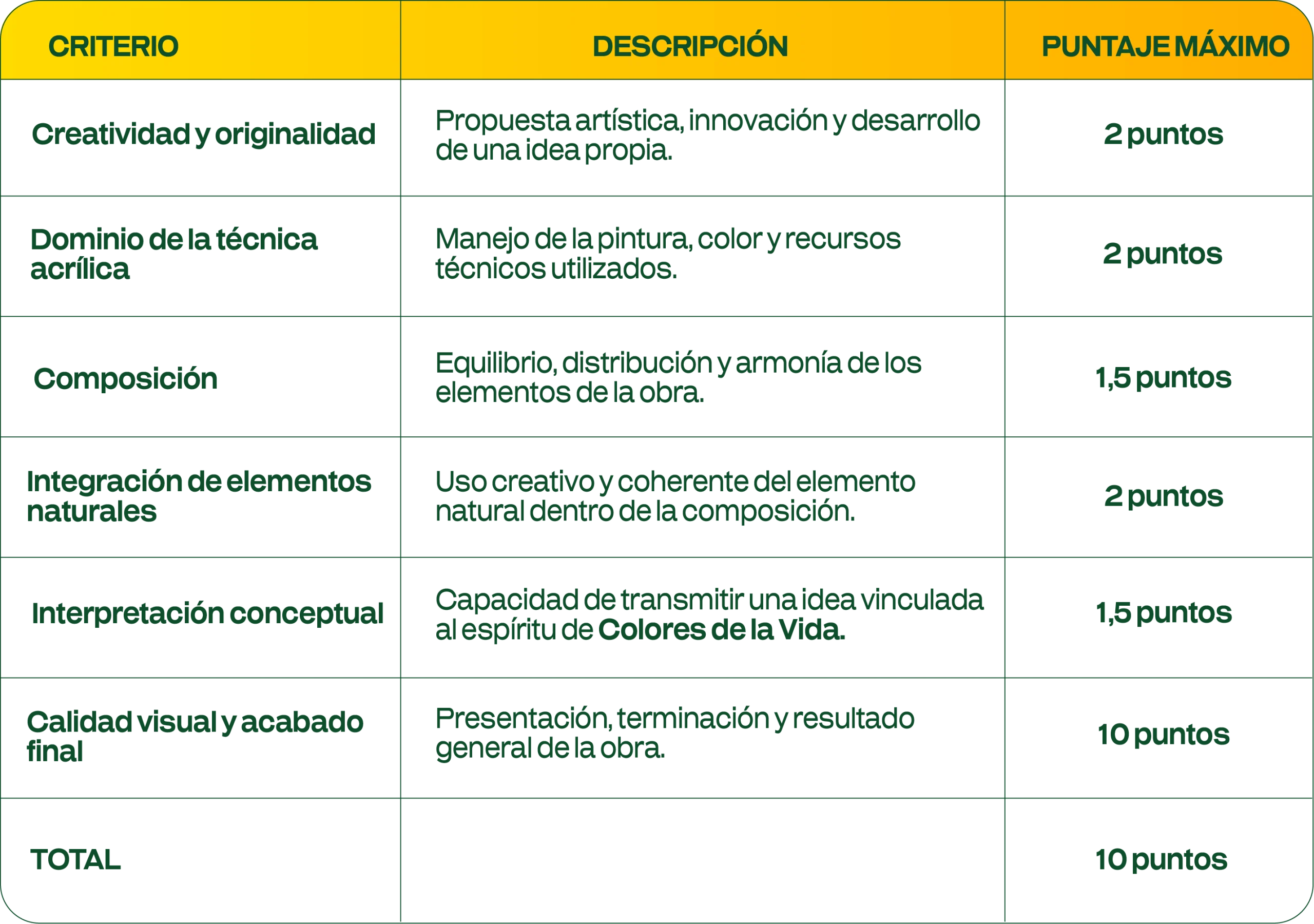 Criterios de evaluación de las obras realizadas en vivo
